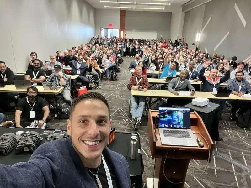 Nikolay selfie with packed audience at All Things Open